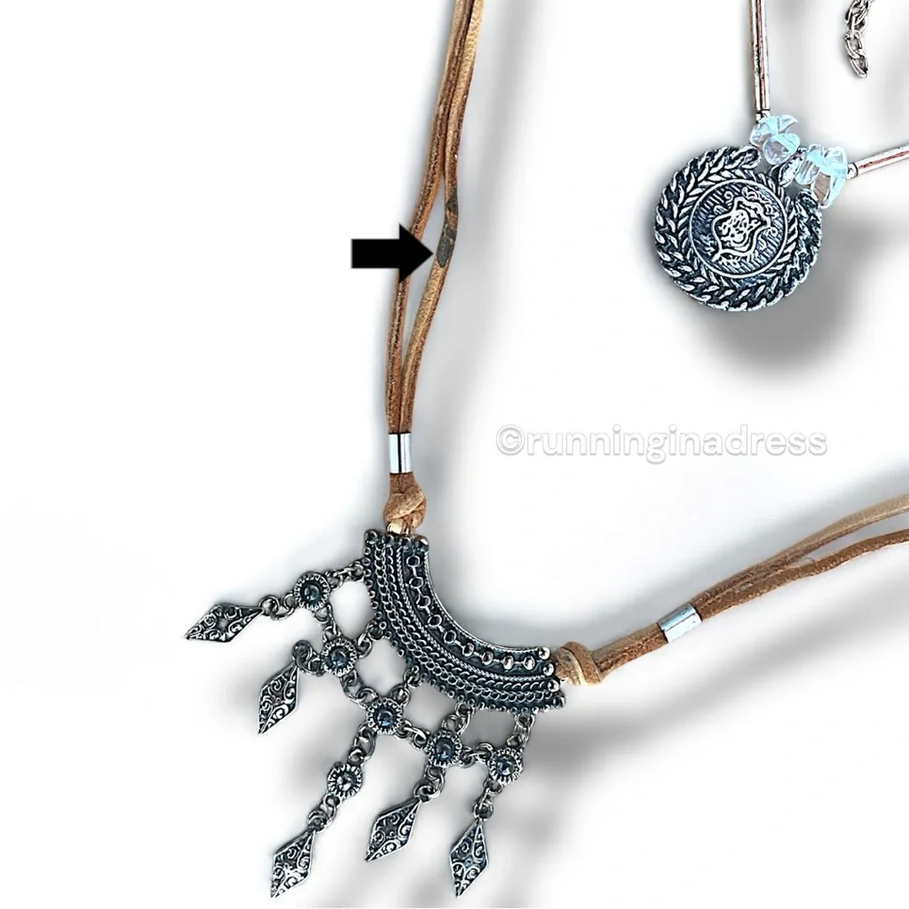 NWT Free People Can't Stand The Rain Layered Necklace In Gold & Brown Suede - Picture 13 of 13